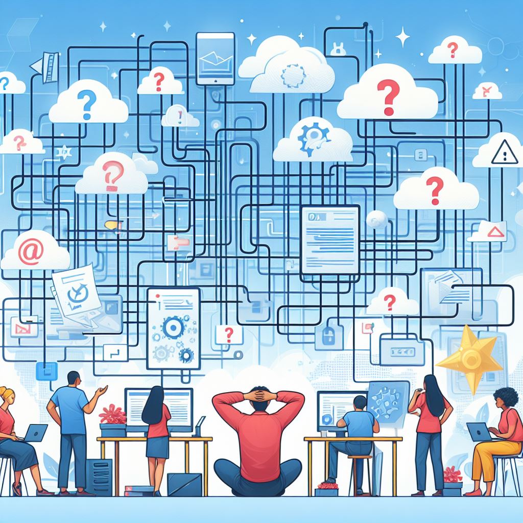 A large picture for a blog which shows a confused people looking at a map of different links